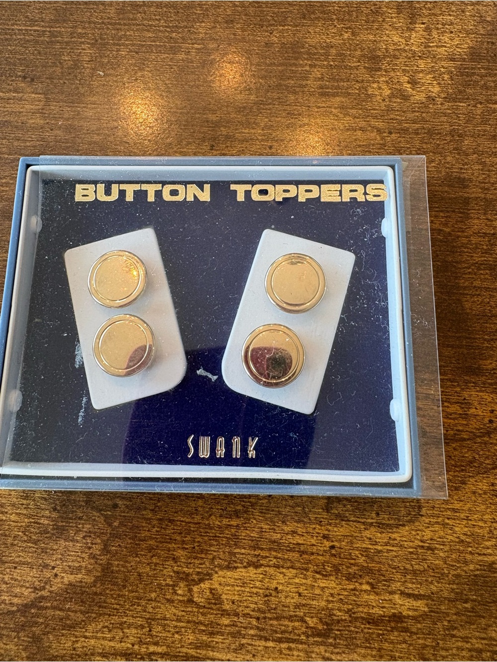 Vtg Swank Gold Tone Button Toppers Covers Set of 4 New In Box Mens Jewelry NOS